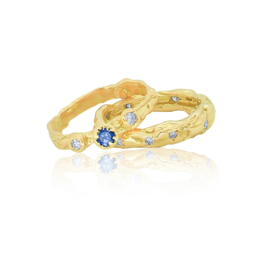 18ct Yellow Gold Engagement Ring with Blue Sapphire and Diamonds