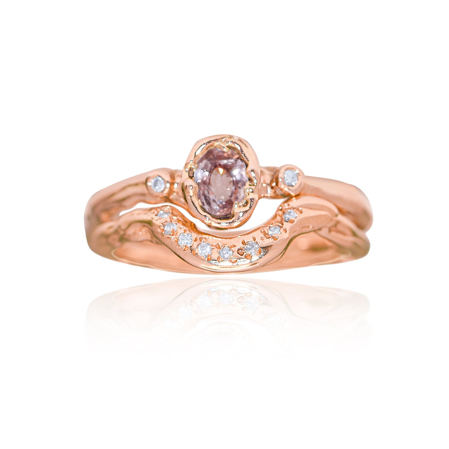 9ct Rose Gold Engagement Ring with Pink Sapphire and Diamonds