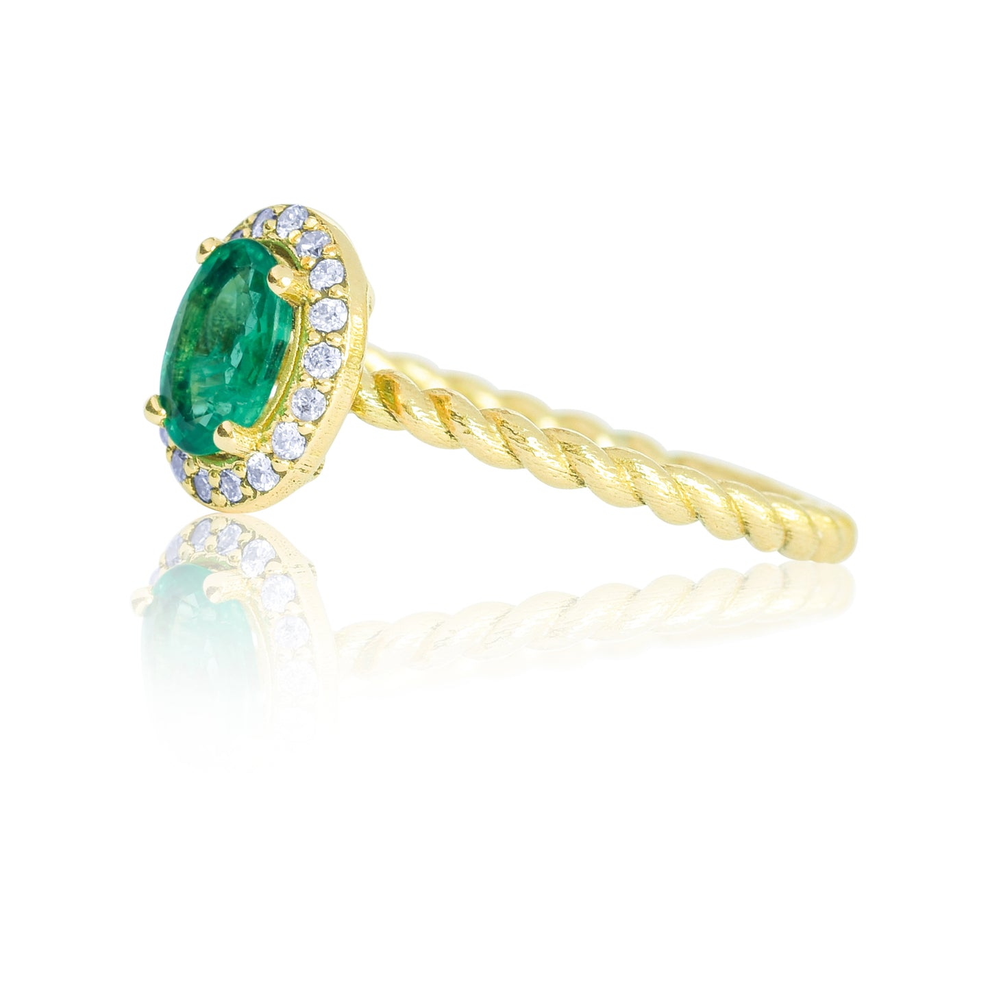 Iris, 18 carat yellow gold set with emerald and natural white diamonds