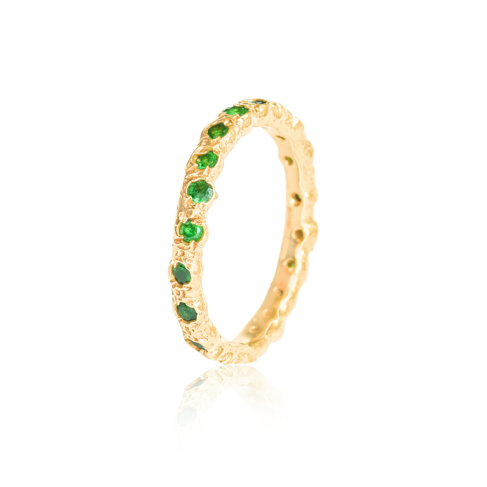  9 Carat yellow gold, Eternity ring set with natural green tsavorites. - LaParra Jewels-bespoke and one of a kind fine jewellery handmade in britain london