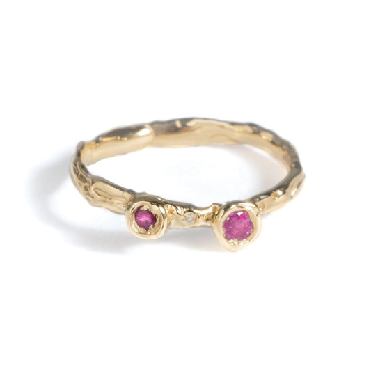Gold ring set with pink sapphires and diamond, one of a kind - LaParra Jewels-BESPOKE HAND MADE JEWLERY LONDON