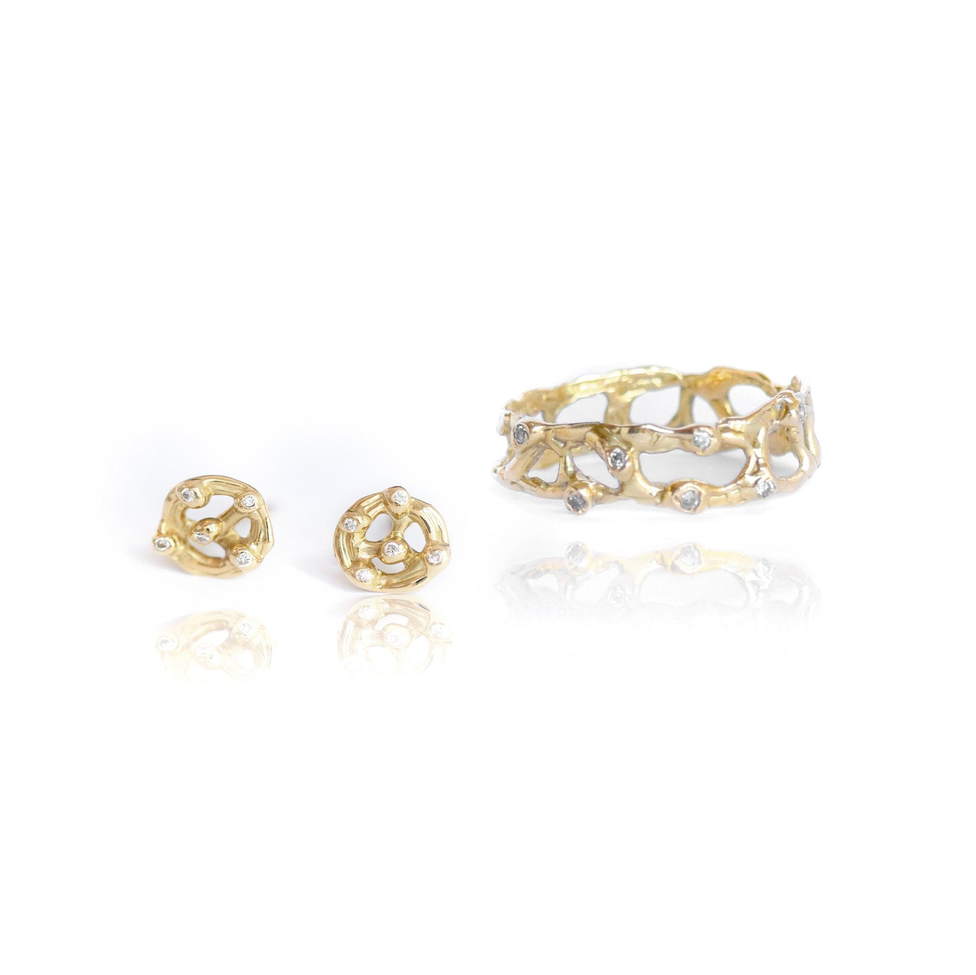 Gold studs set with white diamonds - LaParra Jewels-BESPOKE HAND MADE JEWLERY LONDON