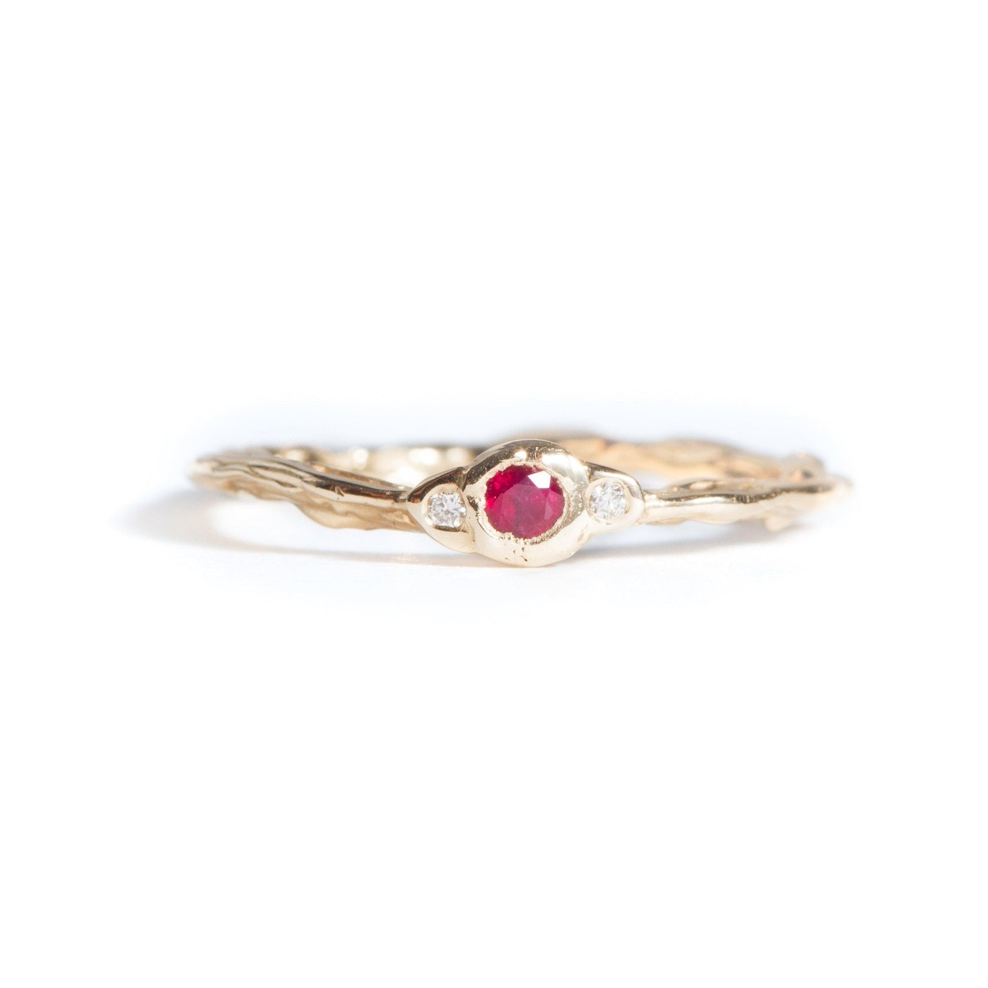 Nani - Diamond Cut Ruby and White Diamonds set in 9 Carat Yellow Gold Ring - LaParra Jewels-bespoke and one of a kind fine jewellery-london