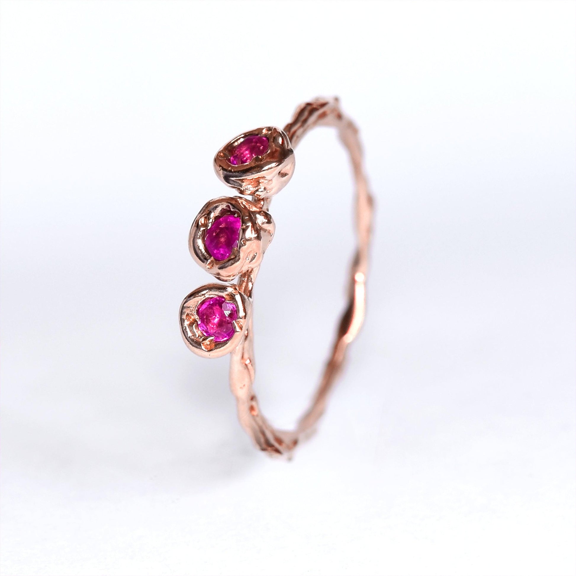 Rose Gold ring set with pink sapphires, one of a kind - LaParra Jewels-BESPOKE HAND MADE JEWLERY LONDON