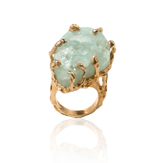 Gold ring set with rough aquamarine and white diamonds - LaParra Jewels-BESPOKE HAND MADE JEWLERY LONDON
