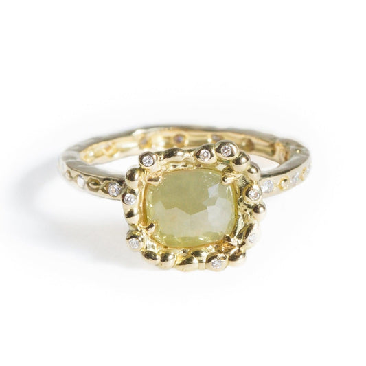Valentina - Fancy Cut Yellow Diamond Halo Ring, surrounded by Brilliant Cut White Diamonds, set in 18 Carat Yellow Gold & Diamond band - LaParra Jewels-bespoke and one of a kind fine jewellery-london
