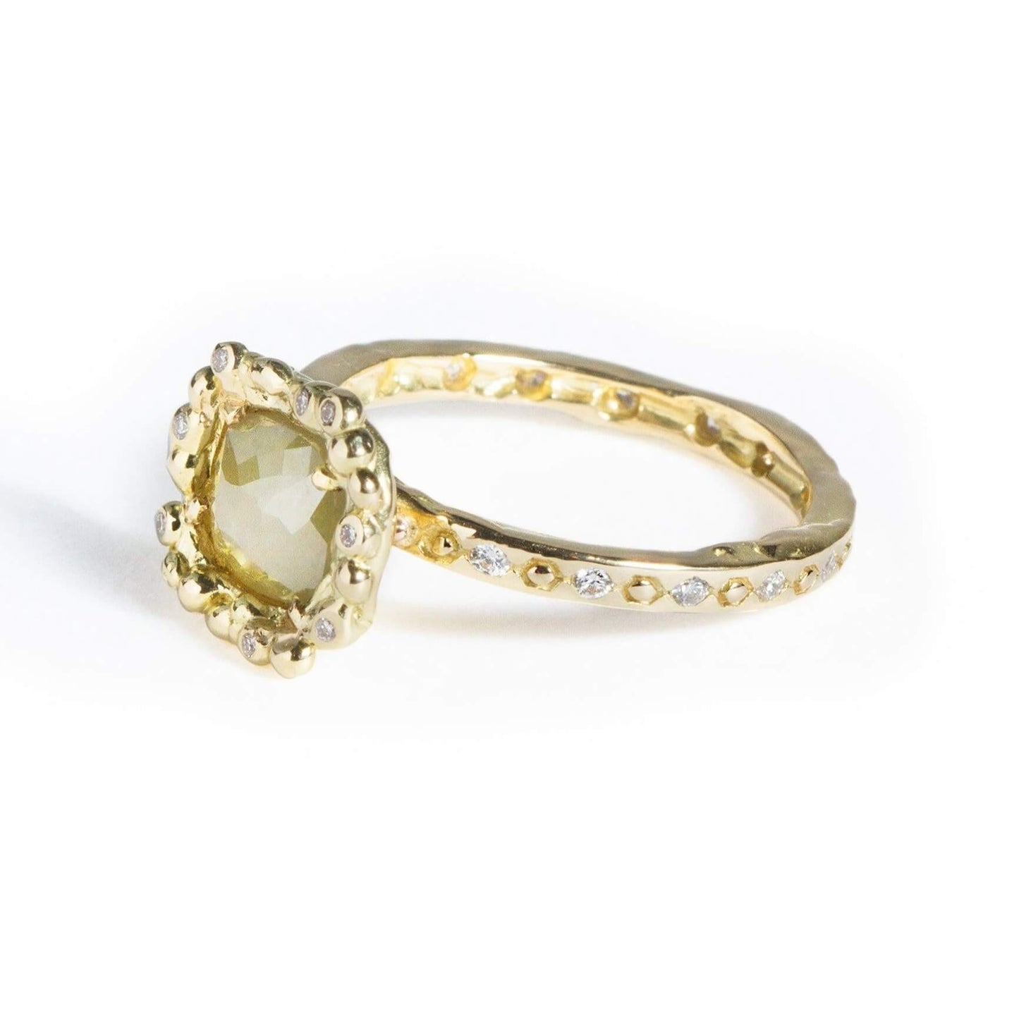 Valentina - Fancy Cut Yellow Diamond Halo Ring, surrounded by Brilliant Cut White Diamonds, set in 18 Carat Yellow Gold & Diamond band - LaParra Jewels-bespoke and one of a kind fine jewellery-london