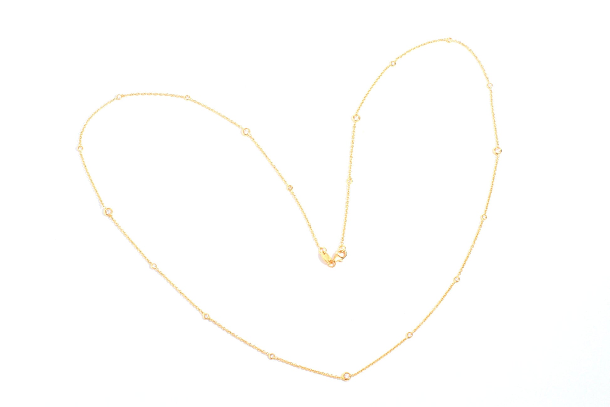 Long yellow gold necklace set with white diamonds - LaParra Jewels-BESPOKE HAND MADE JEWLERY LONDON