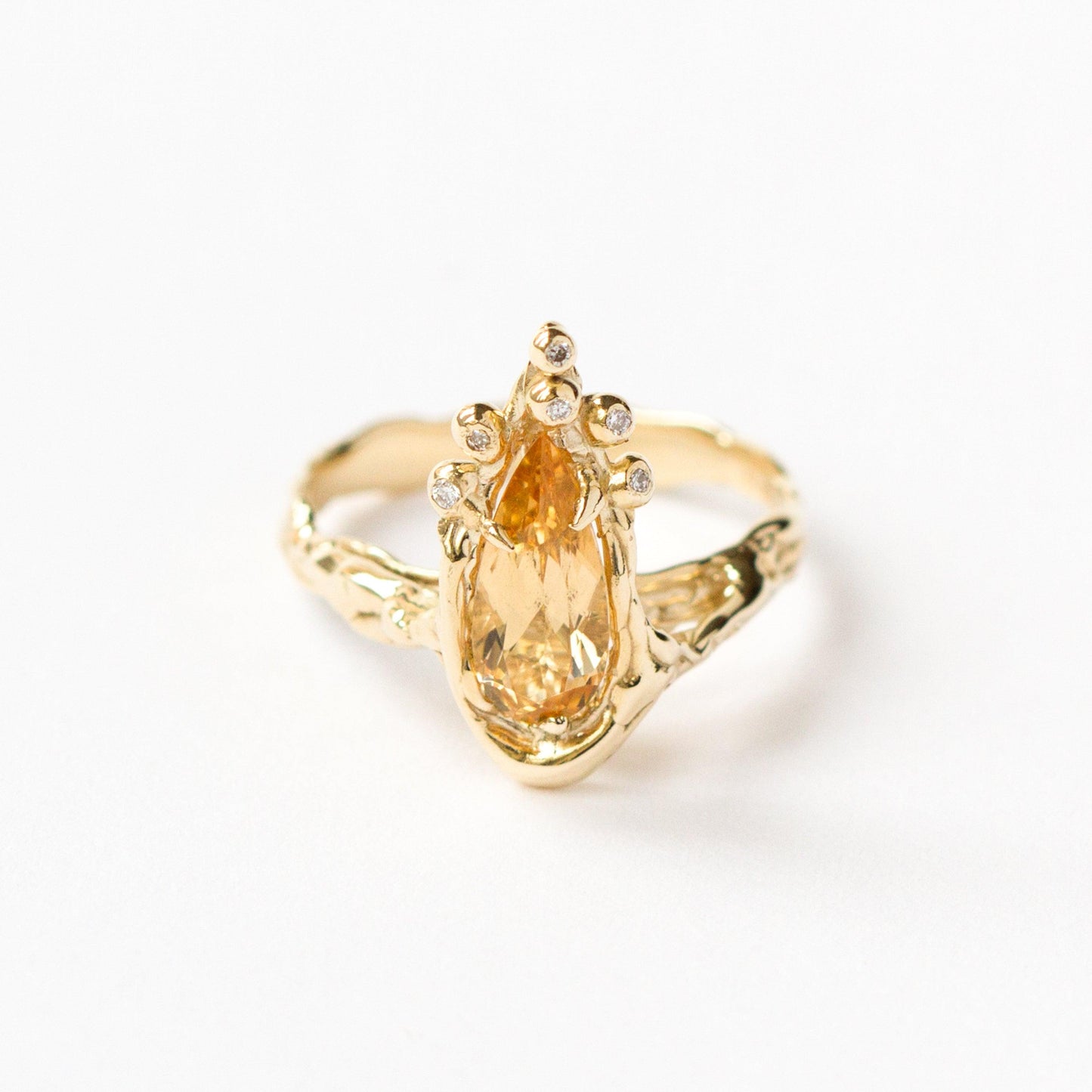 9 carat Gold ring set with citrine pear shape and white diamonds - LaParra Jewels-BESPOKE HAND MADE JEWLERY LONDON