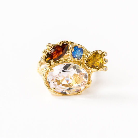 18 carat Rose Gold ring set with morganite, sapphire, garnet and tourmaline - LaParra Jewels-BESPOKE HAND MADE JEWLERY LONDON